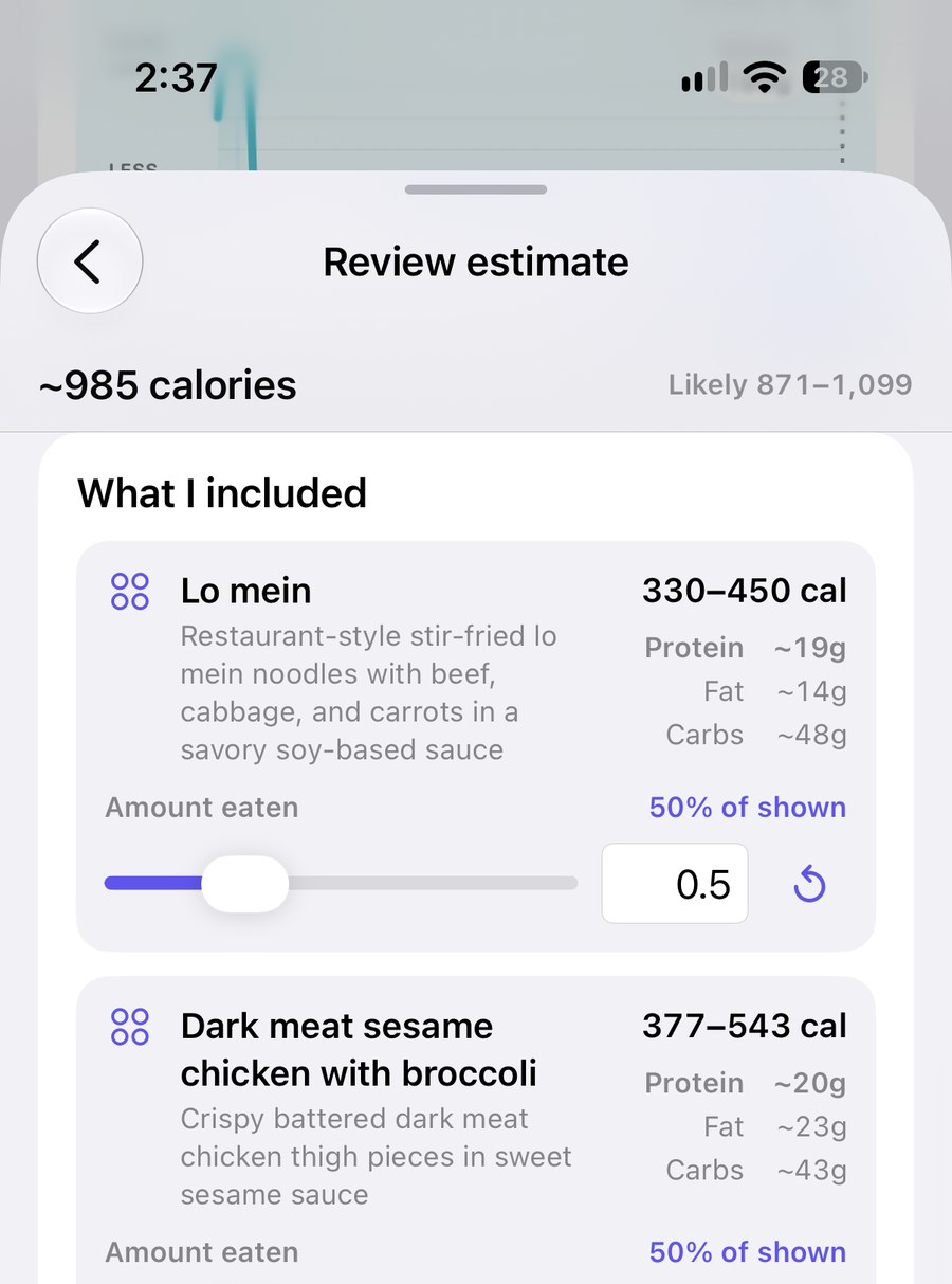 Editable component list with a proportional amount eaten control